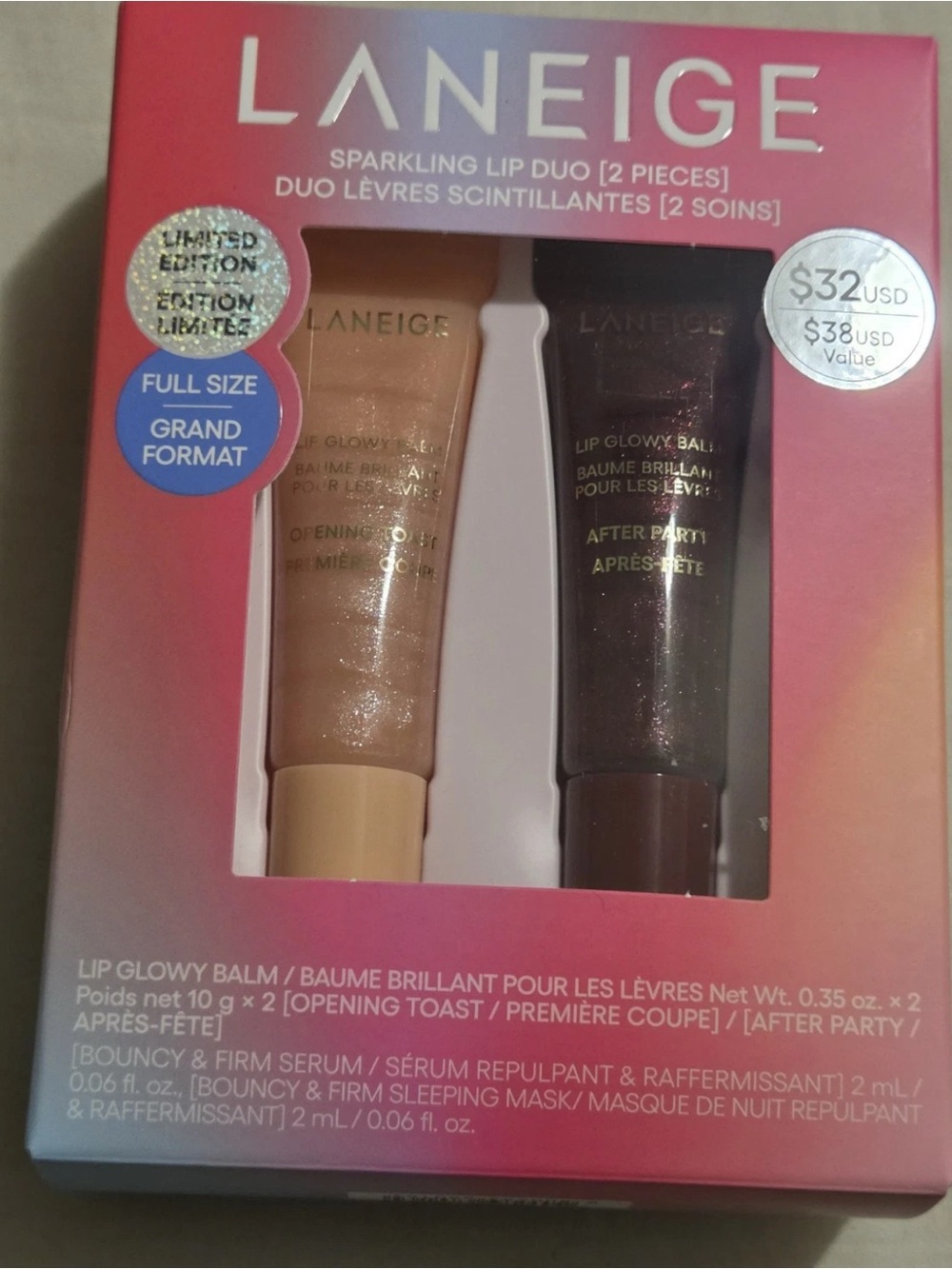 LANEIGE Sparkling Lip Duo — Peach Nude & Deep Plum